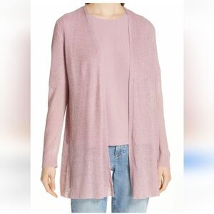 Eileen Fisher Linen Blend Knit Open Front Cardigan Sweater Rose Quartz XS Light